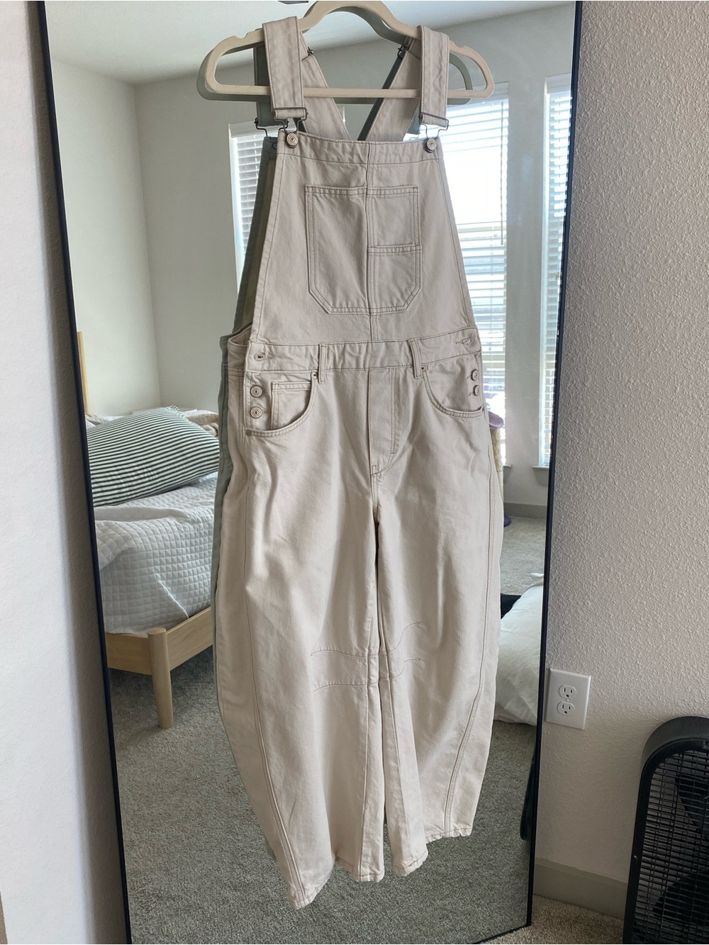 Free People Good Luck Barrel Overalls in Cream/Milk - We The Free - Size Small